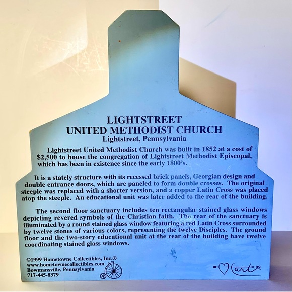Vintage Hometown Collectibles Lightstreet United Methodist Church PA 1999 Signed - Picture 2 of 9